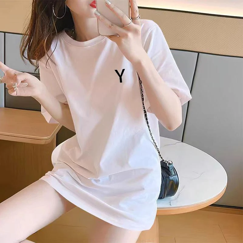 夏季短袖平口下摆T恤女中长款白色韩版凉感休闲女短袖遮屁股上衣