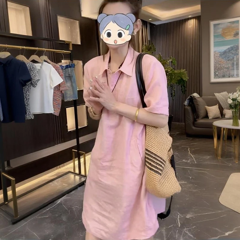 设计感时尚气质Polo短袖连衣裙女2025夏季宽松休闲百搭减龄衬衫裙