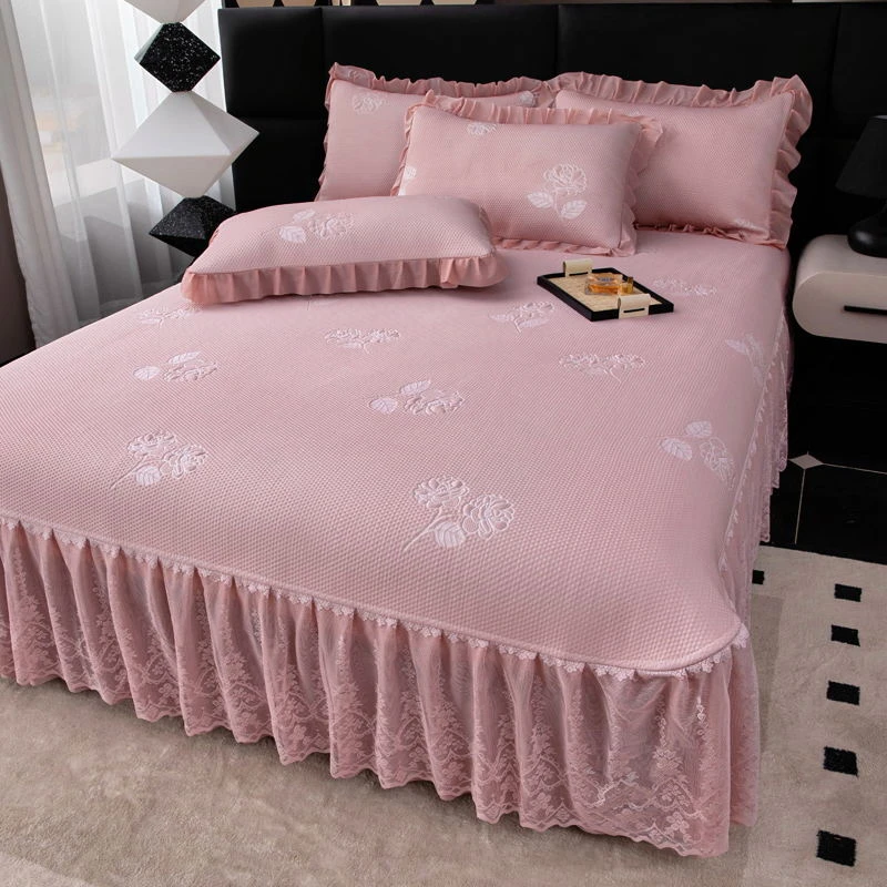 栀子花】床裙款A类母婴级别100%乙纶凉席1.5/1.8/2.0米凉席三件套