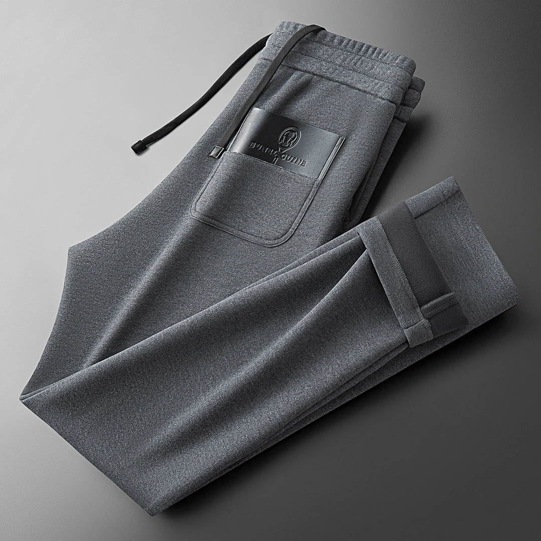 冬季轻奢意式老钱风保暖加绒加厚高级感时尚纯色直筒卫裤休闲裤男