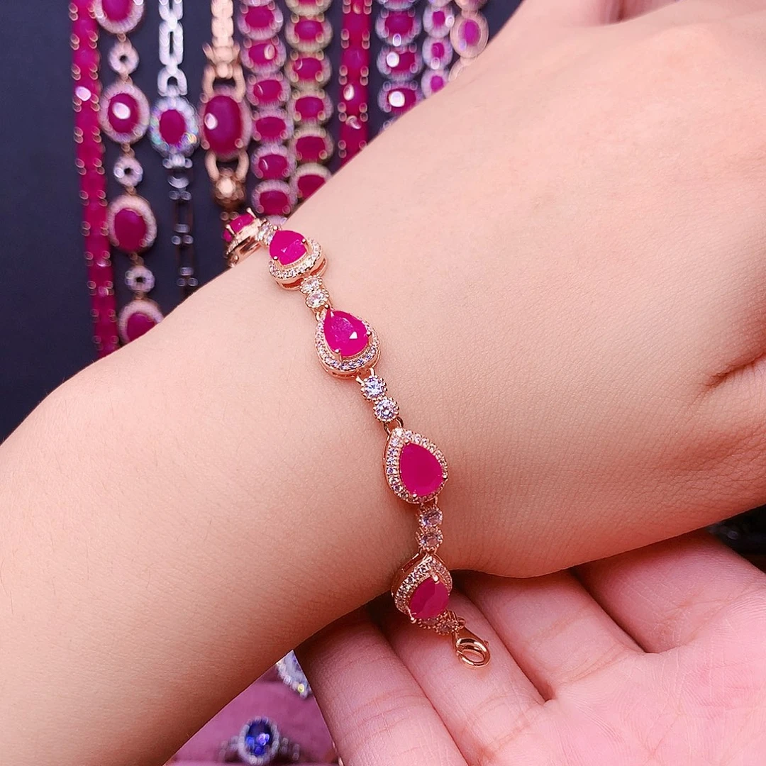 银S925镶嵌手链红宝石