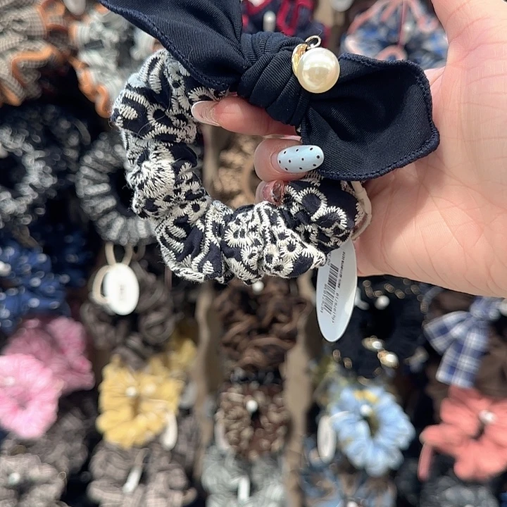 藏蓝色腰果花发圈蝴蝶结