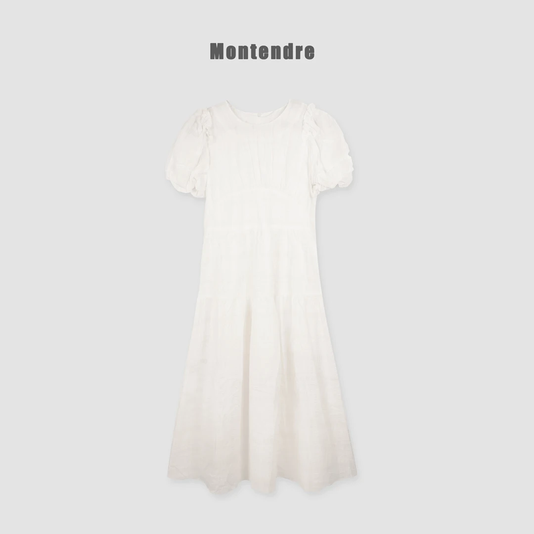 【六哥家】夏季新款 时尚百搭慵懒风宽松显瘦纯色泡泡袖连衣裙