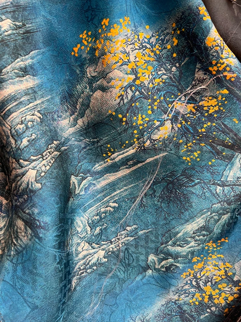 （千里江山图）高定新中式香云纱 全孔萝提花布头（开裁不退换）