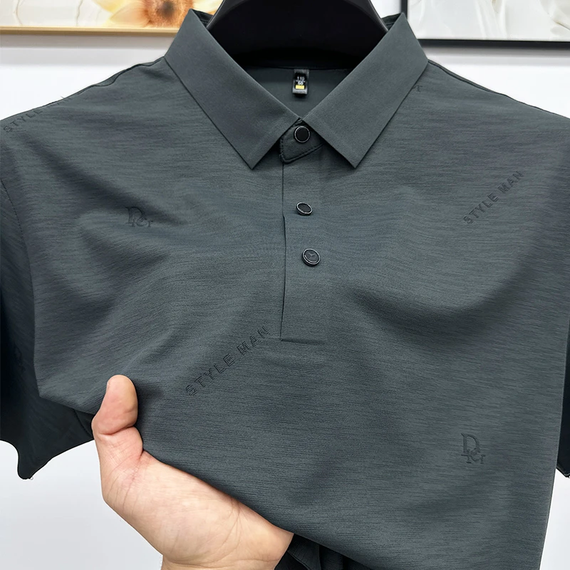 CATIA SELI纯色无痕男士短袖t恤中年时尚凉感POLO衫百搭速干半袖