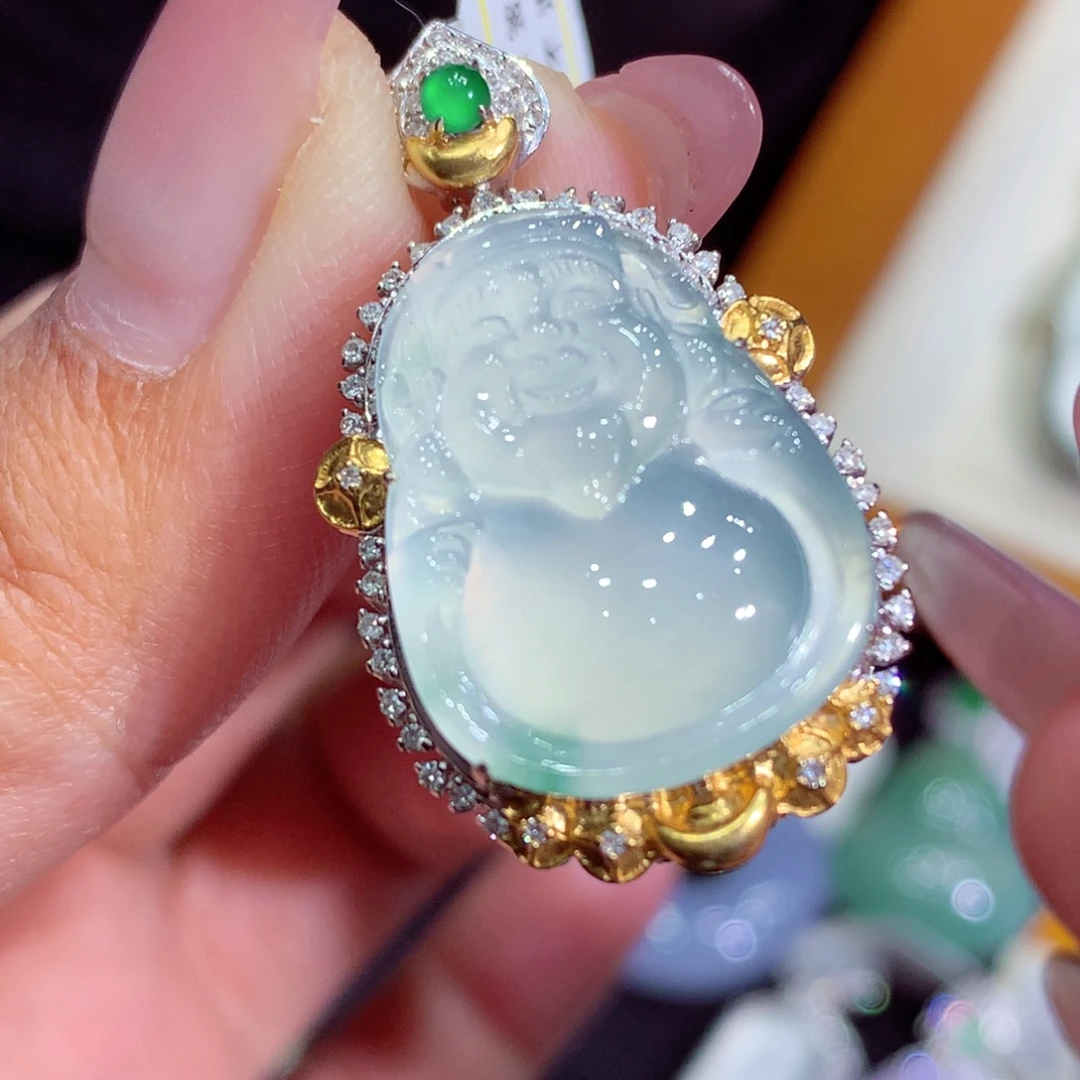 翡翠18K金镶嵌吊坠(不含链)