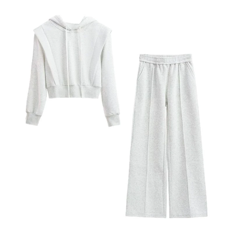 初秋新款连帽卫衣高腰直筒裤女宽松显瘦时尚运动薄款套装