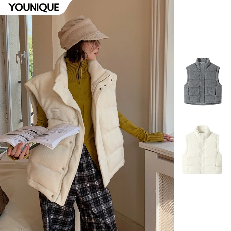 【REREK】新品25秋冬肌理感软糯高领羊毛羽绒马甲女