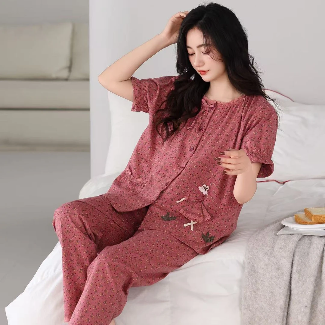 薄款睡衣女2025年春夏新款田园风短袖长裤家居服慵懒风套装可外穿