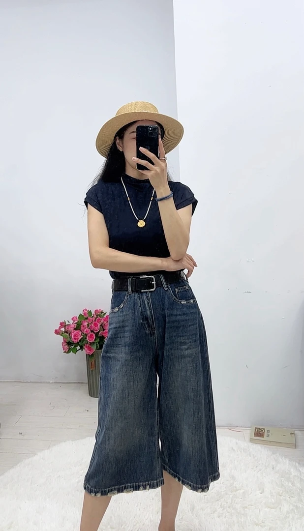 半高领短䄂女T恤2025年新款夏季薄款弹力修身短款体恤小飞袖上衣