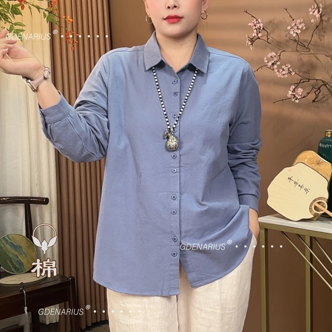 纯棉磨毛净版双扣方领长袖衬衫气质百搭宽松显瘦休闲上衣85182