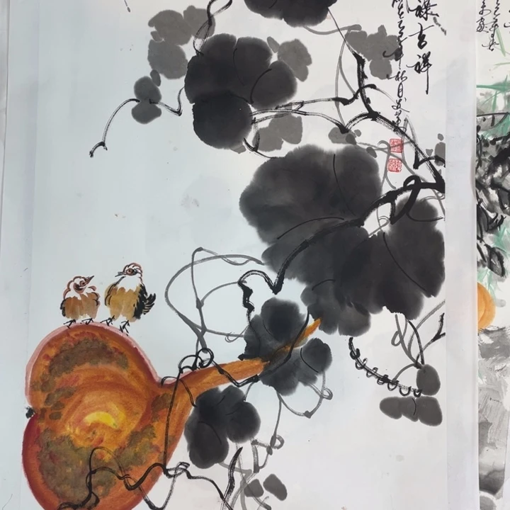 国画四尺三开作品