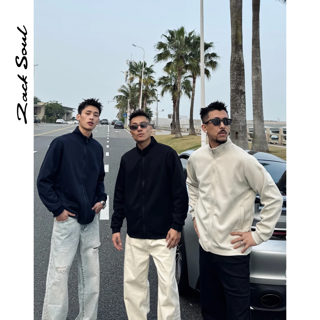 Zack校长 复古老钱风立领素色拉链外套简约百搭运动宽松春秋新款