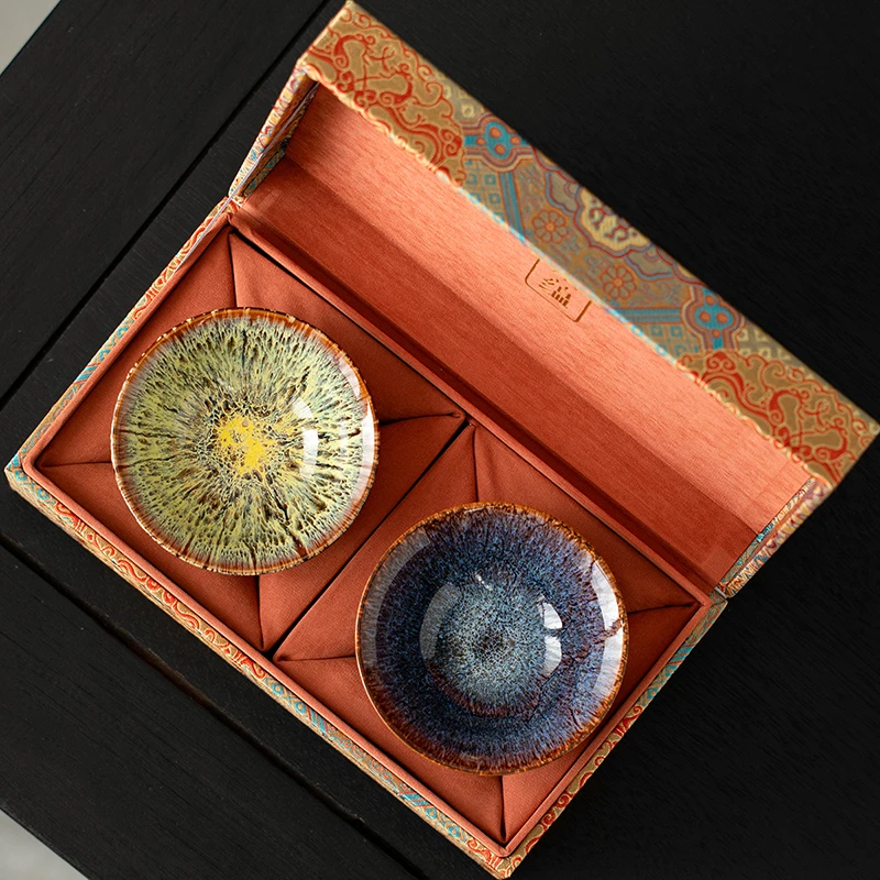 唐仙宋蕴敦煌建盏主人杯一对礼盒装窑变喝茶杯礼物送长辈领导高档