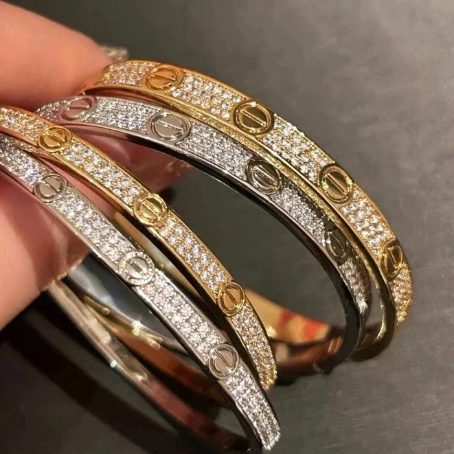 钛钢手镯 经典欧美轻奢气质时尚百搭满钻满天星手镯精美镯子