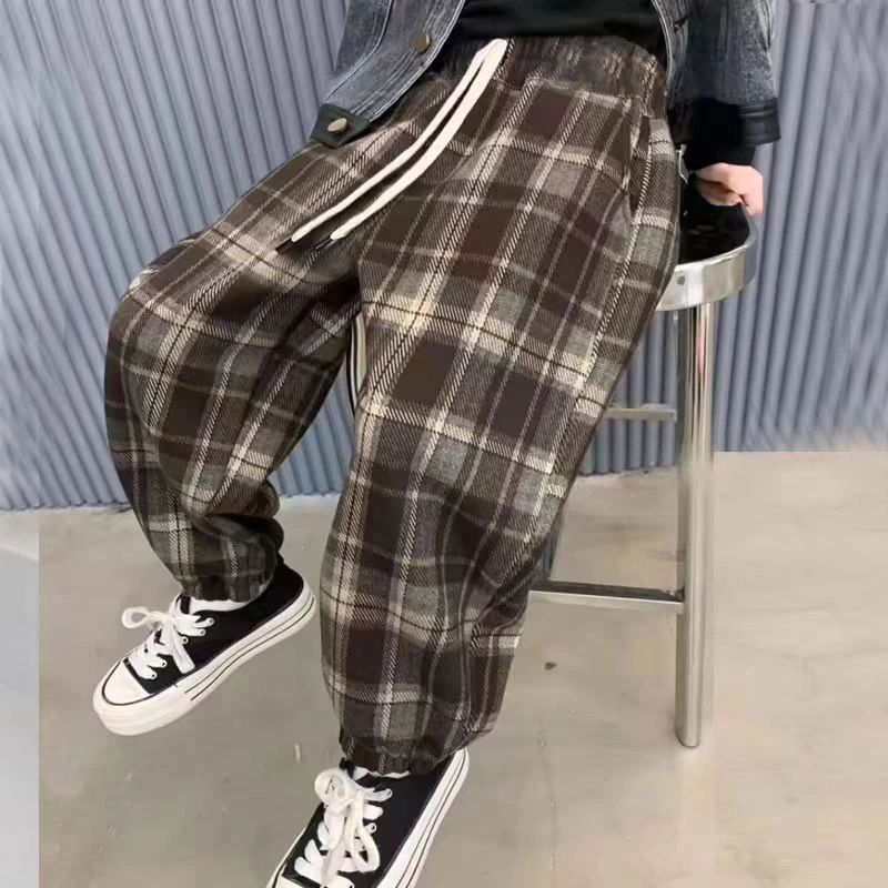 2025春季新款男童格子长裤中大童韩版时尚潮流休闲裤格子裤