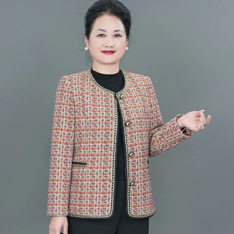 雅鹿小香风外套春秋新款高贵洋气上衣时尚大码中老年人女装薄款