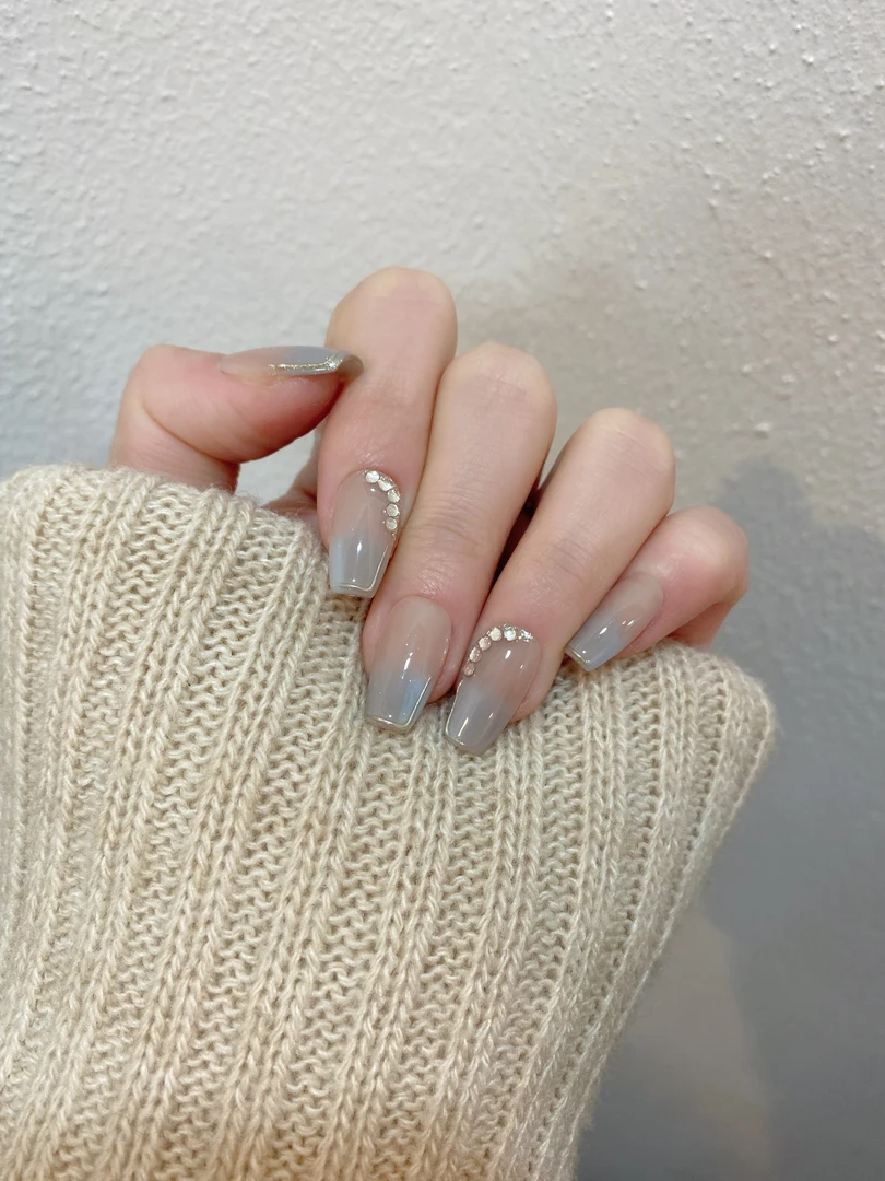 【渐变蓝灰】35 夏日冰透显白高级感渐变流行指甲贴纯手穿戴甲10片