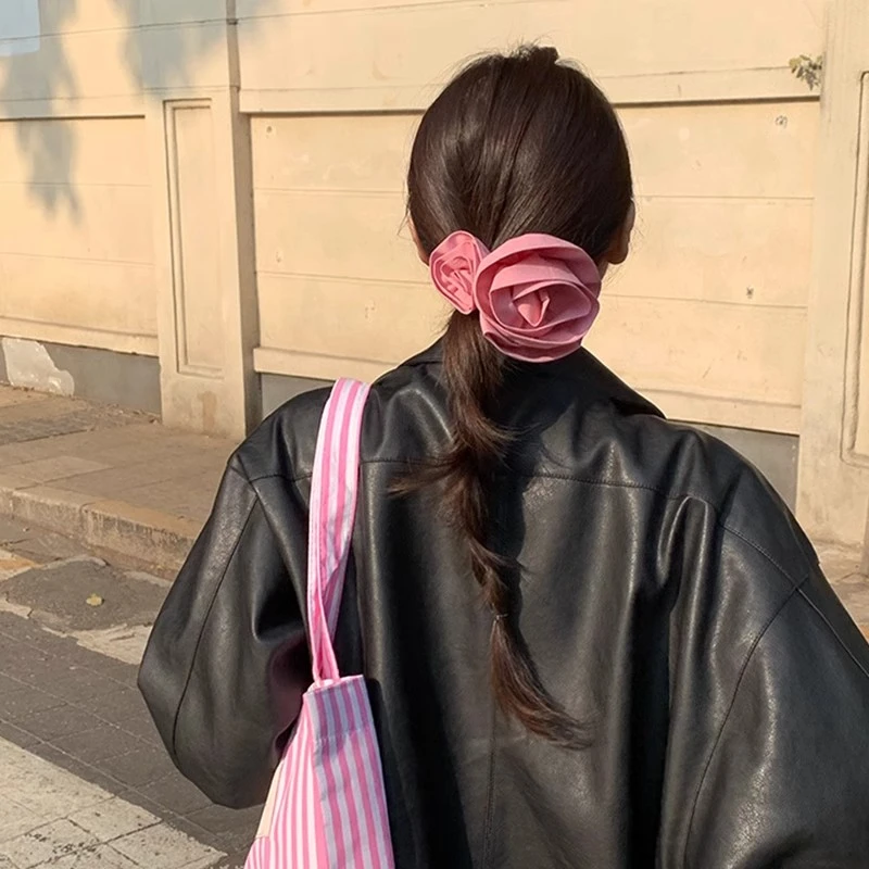 春暖花开~双生花朵发圈头饰法式简约发饰发绳女盘发头绳韩国头饰