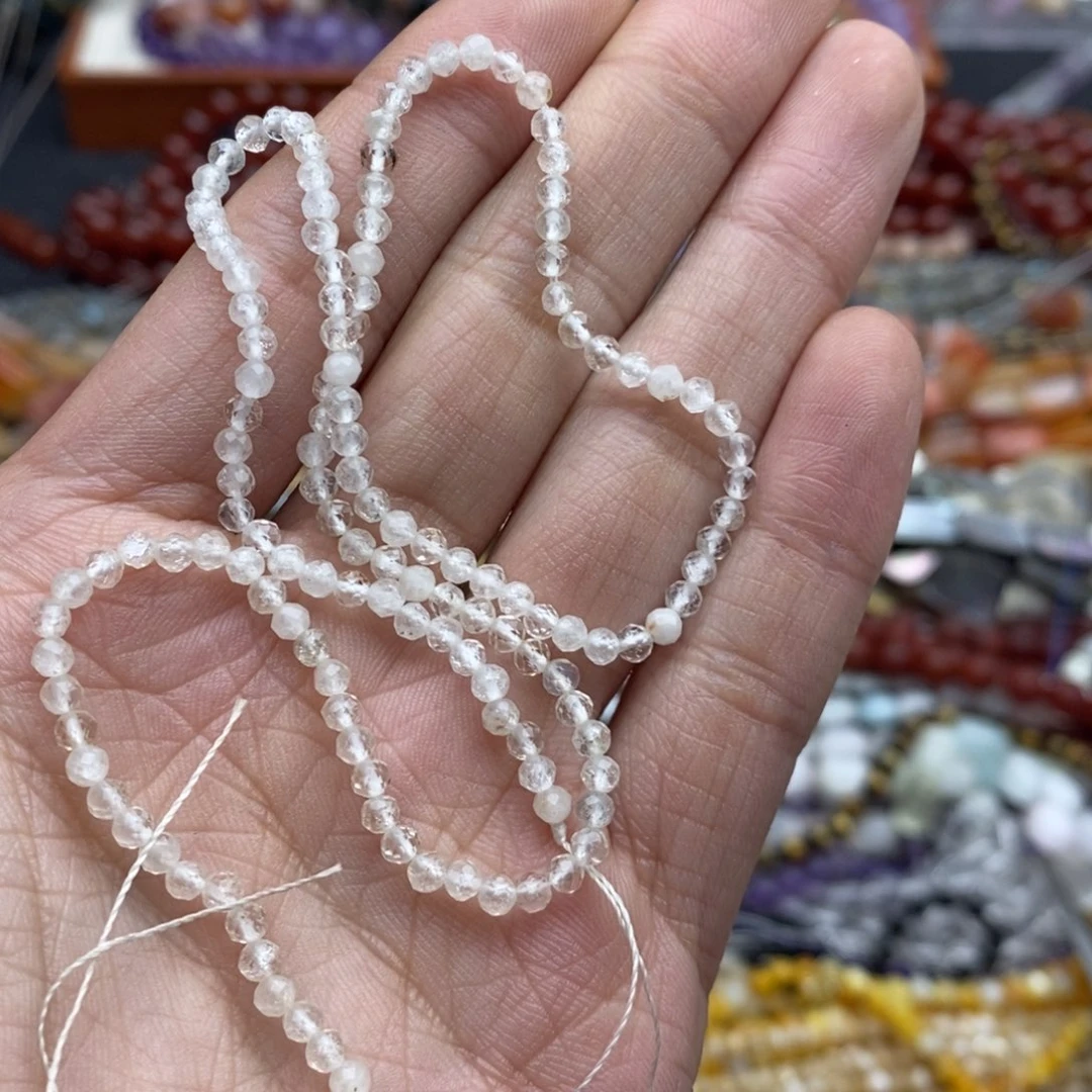 玛瑙/玉髓未镶嵌珠宝半成品一条纯天然3mm切面白水晶圆珠