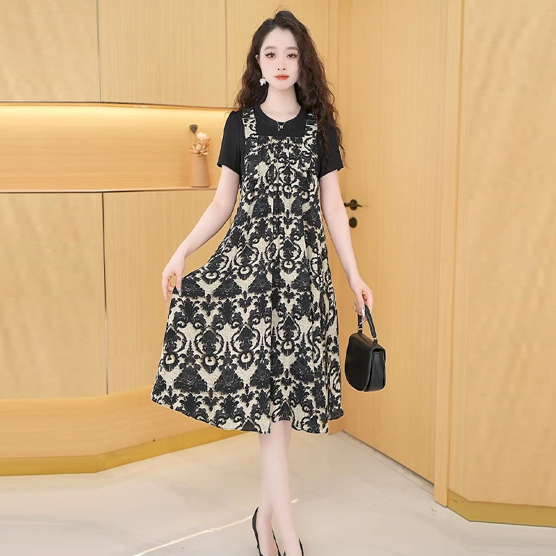 【现货连衣裙】春夏季新款高贵显瘦气质印花时尚减龄韩版洋气连衣裙