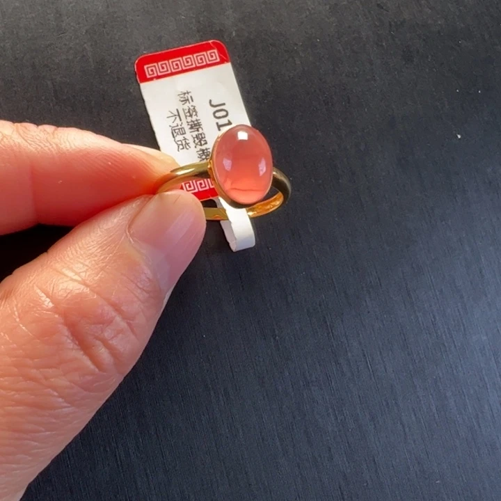 菱锰矿（红纹石）戒指18K金镶嵌
