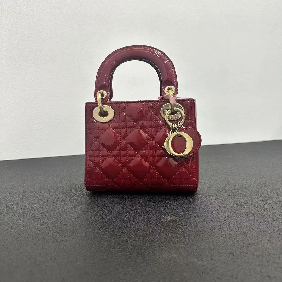 99新 DIOR/迪奥 壹所奢品/3格戴妃 漆皮红金 单肩斜跨包 中秋女包
