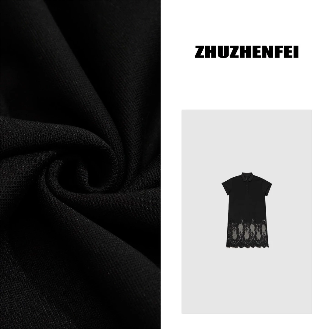 设计师原创时尚简约拼接蕾丝夏季清凉显瘦宽松短袖连衣裙-Z352298