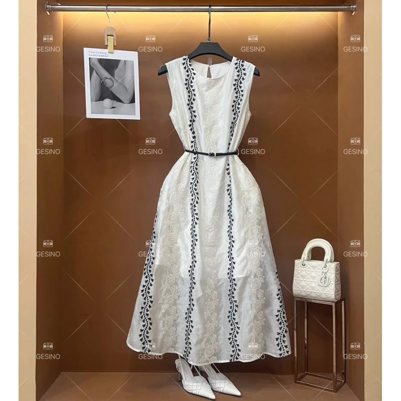 【L姐】夏季新款复古时尚百搭印花无袖连衣裙 H-098