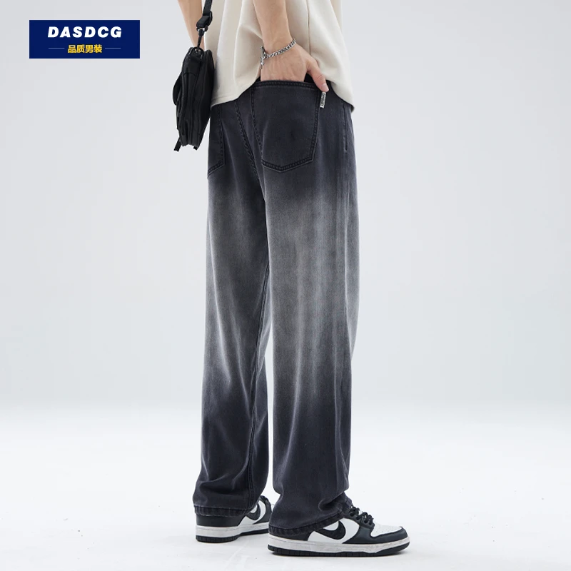 烟灰色天丝牛仔裤男夏季薄款2025新款潮牌冰丝凉感渐变休闲长裤子