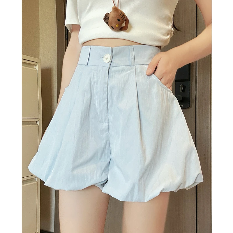 2025夏季款黑色花苞裙裤女休闲灯笼阔腿高腰A字显瘦宽松西装短裤