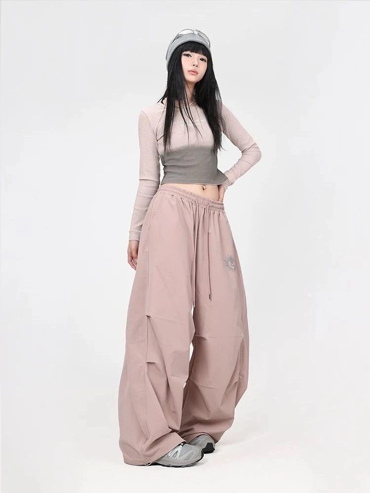 美式街舞潮牌"大香蕉"嘻哈春季速干长裤kpop辣妹美式伞兵运动裤