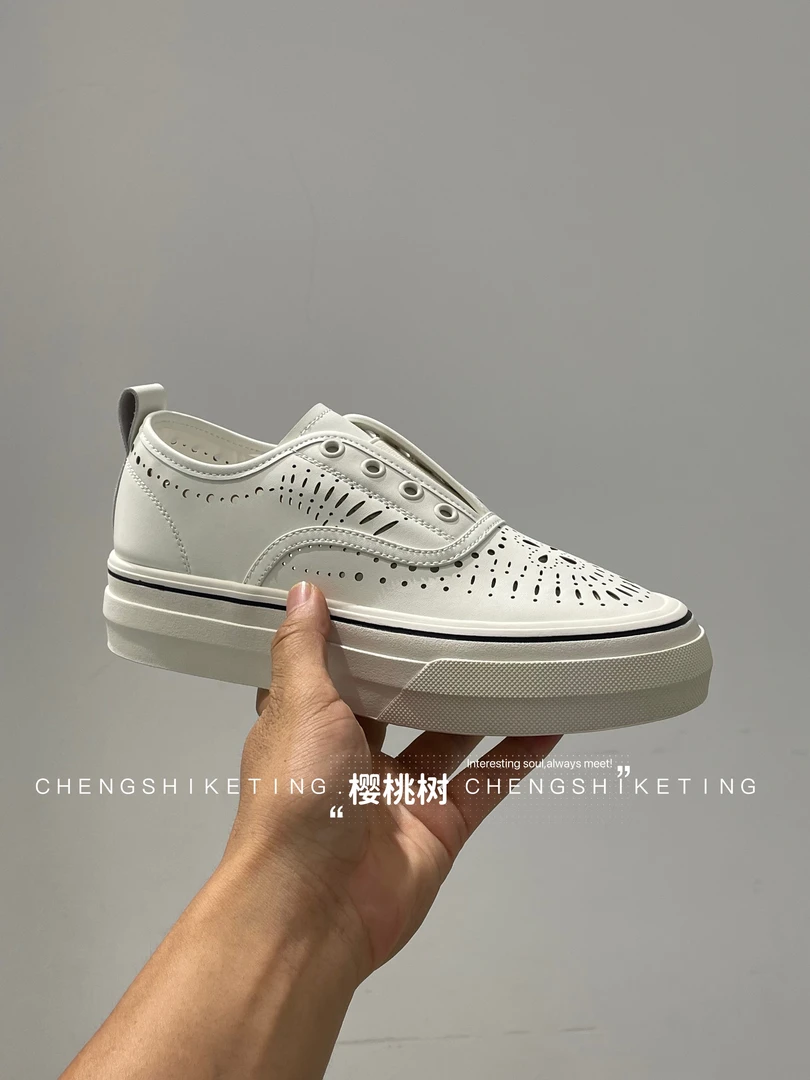 时尚休闲鞋夏季低帮镂空平底舒适时尚运动休闲鞋透气白色真皮百搭