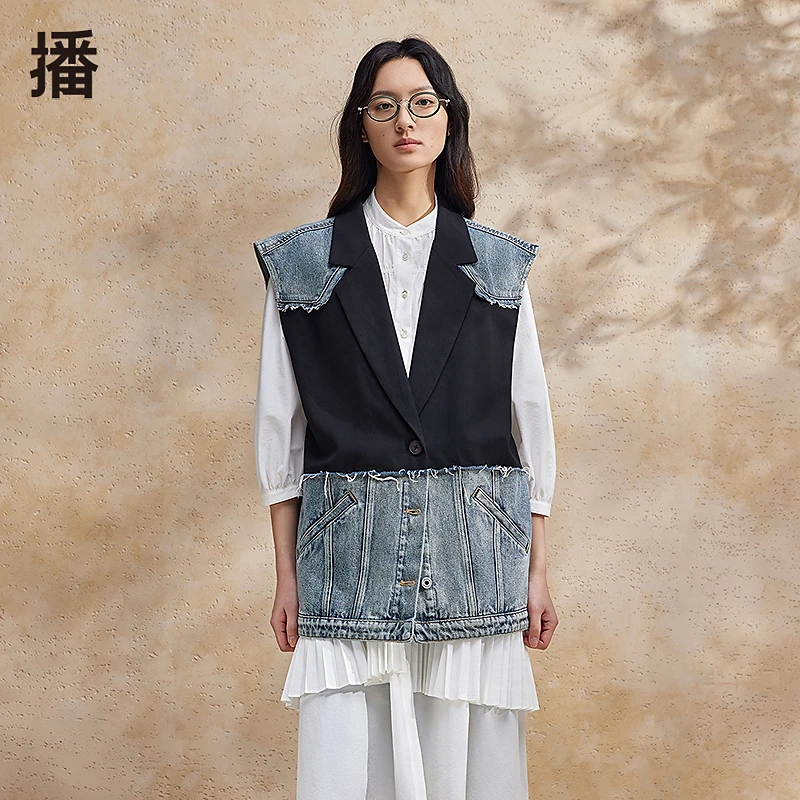 【达人专属】播24夏牛仔时尚休闲复古撞色优雅V领马甲BDR2MD0652