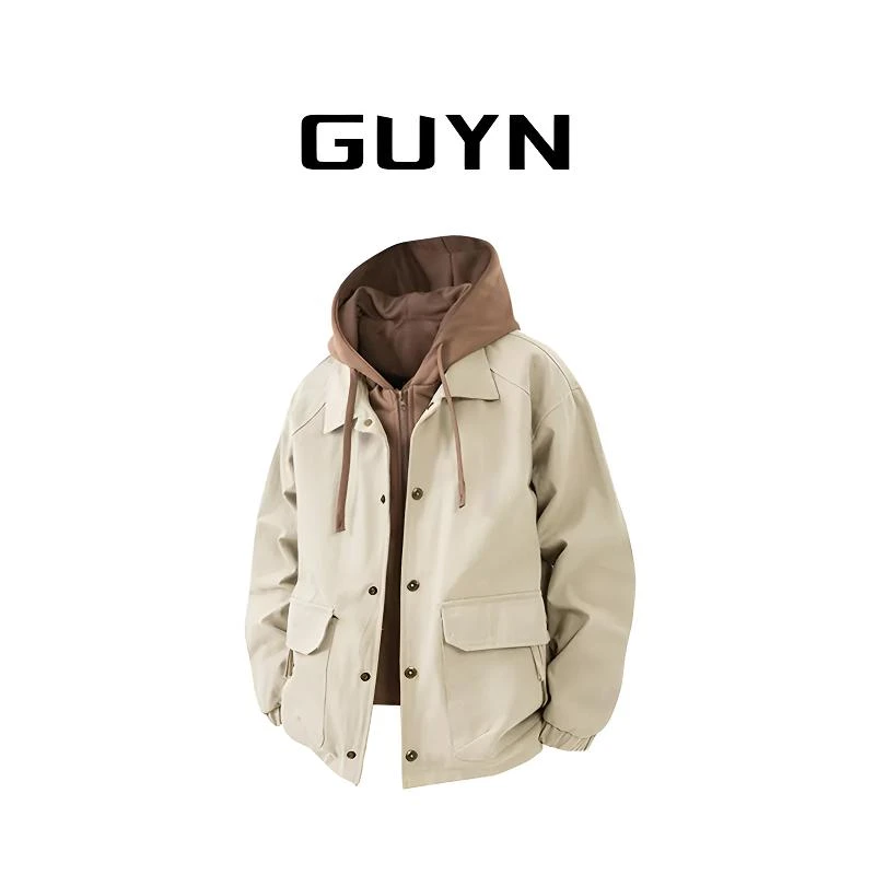 【品牌正品现货】GUYN春秋季时尚休闲宽松复古假两件夹克外套男士