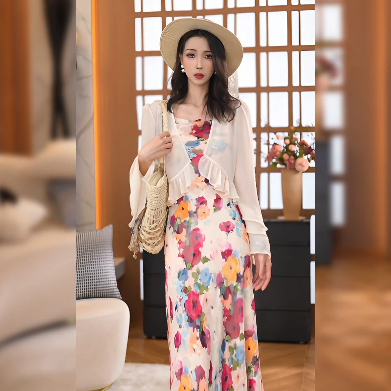 【漫漫】显瘦气质时尚夏季新款小众设计师中长款连衣裙RS-46