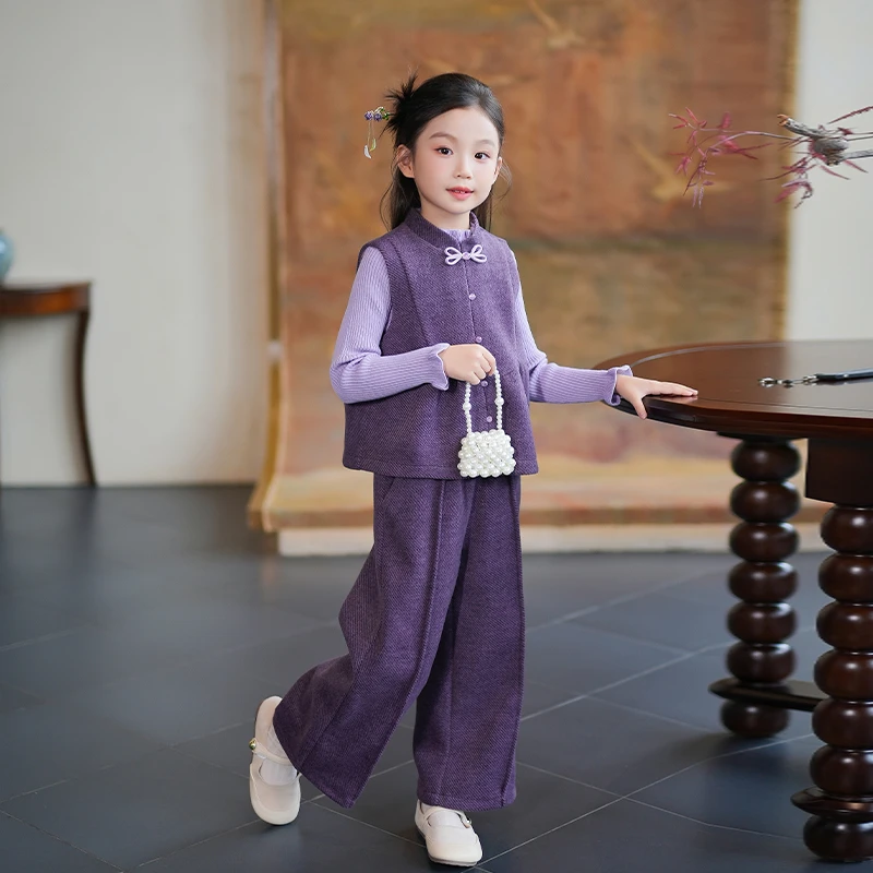 53963女童秋冬套装2025新款韩版休闲女宝宝马甲毛衣洋气两件套