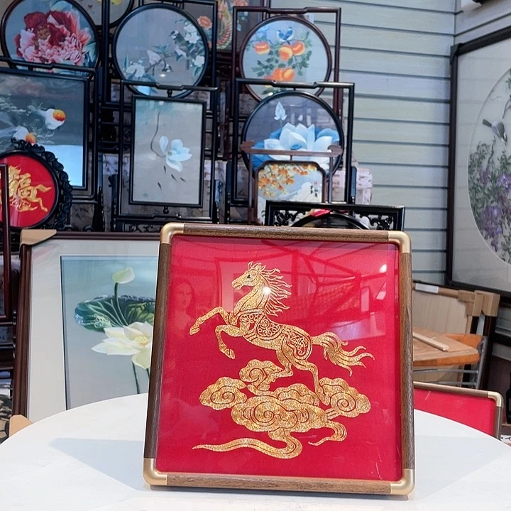 织绣苏绣摆台胡桃木盘金绣