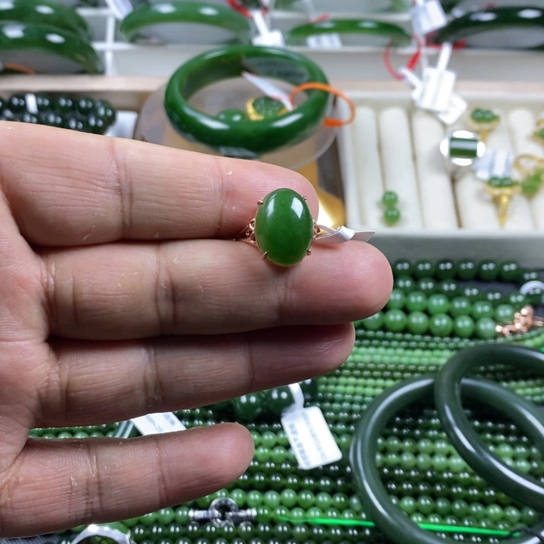 和田玉（碧玉）戒指银S925镶嵌万**然