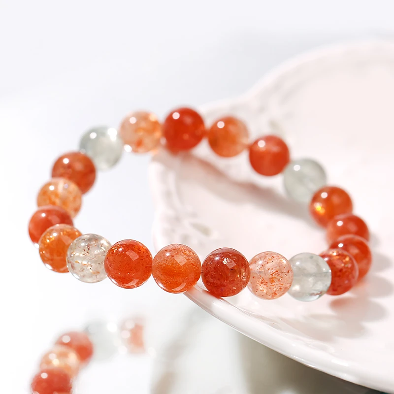 阿鲁沙太阳石橘红爆闪103日光石8.5-9mm单圈手链多样性发其一