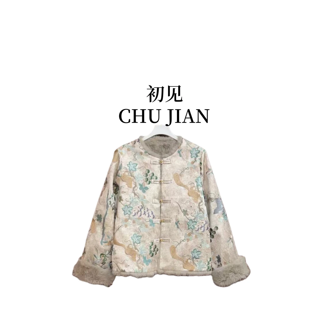 【山野雾】冬季新款重工刺绣双面穿气质真兔毛外套