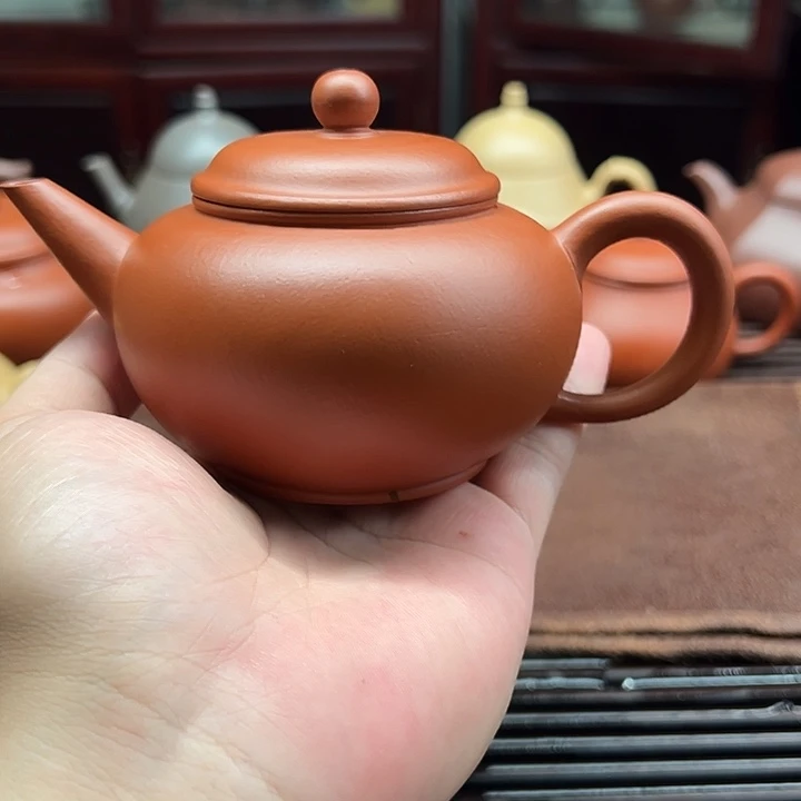 茶壶紫砂微微瑕水平200cc朱泥，半手精工