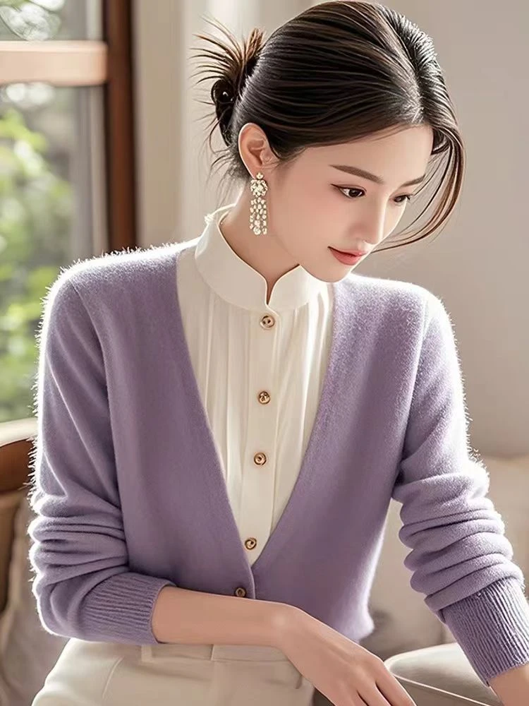 魅言2025秋冬新款小香风假两件宽松毛衣女减龄气质羊毛百搭针织衫