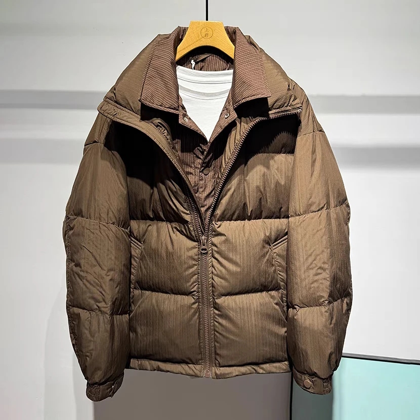 时尚百搭男士蓬松保暖假两件双层领羽绒服