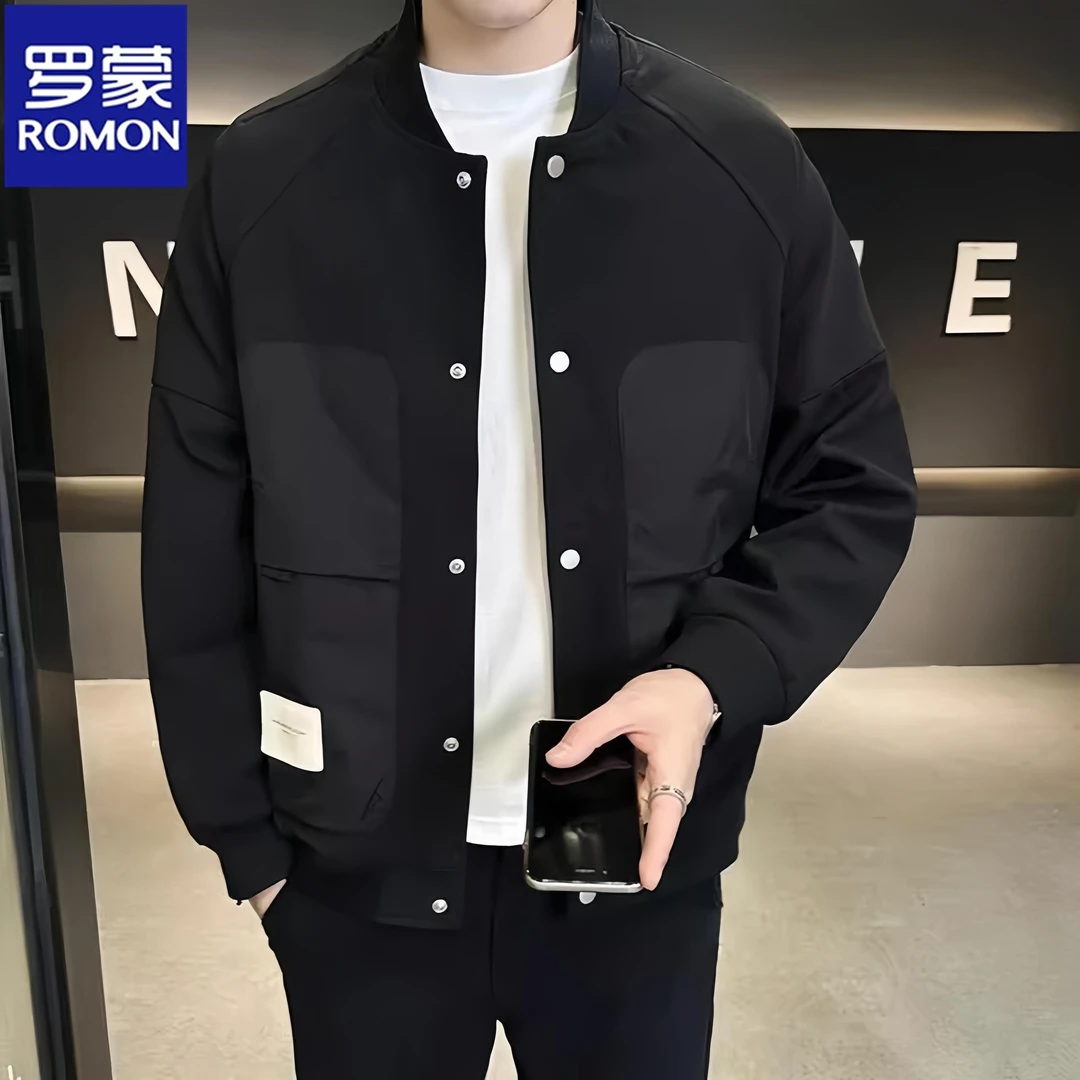 Romon/罗蒙夹克男春秋季新款休闲潮流百搭工装男士棒球服外套冬装