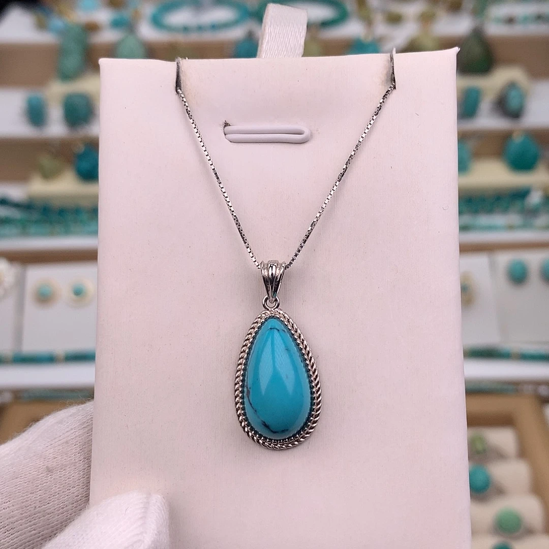 绿松石银S925镶嵌吊坠(不含链)