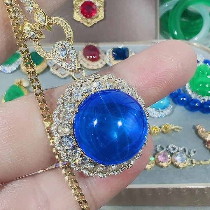 钨金红色蓝色满钻镶嵌戒指吊坠