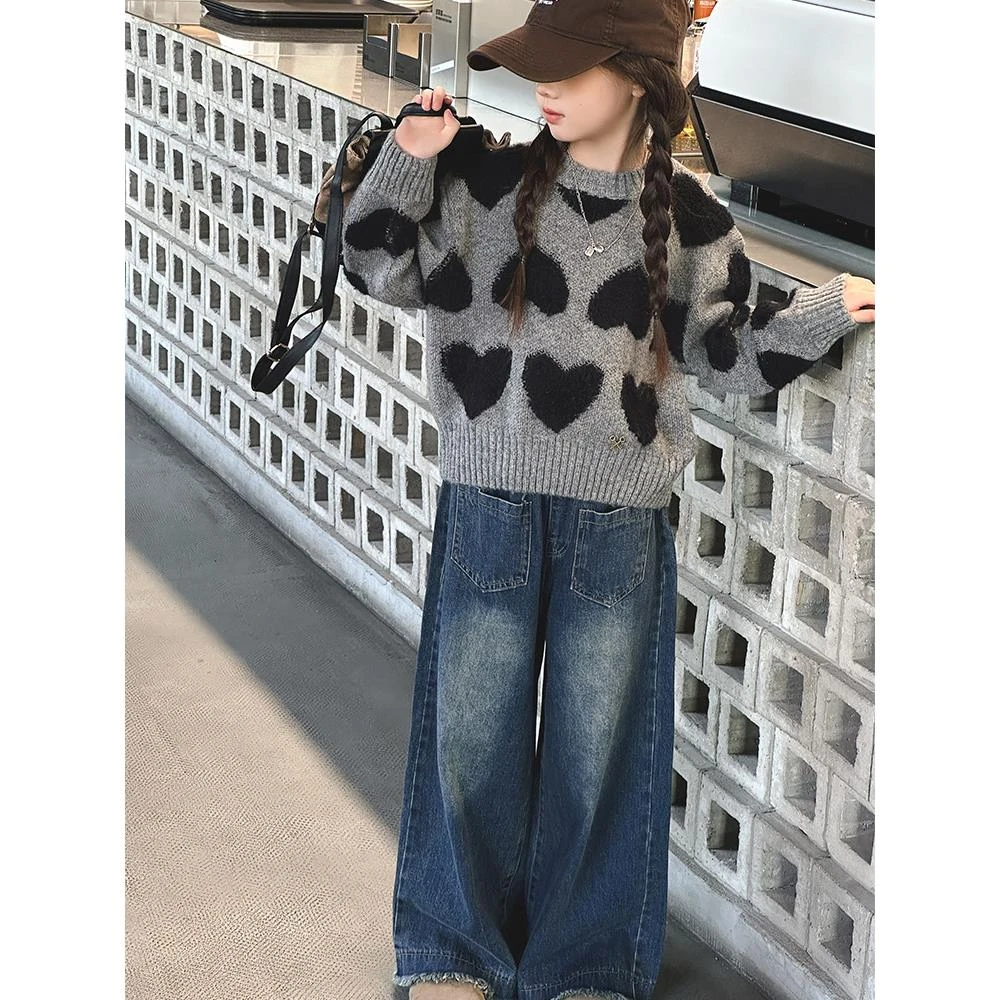 女童毛衣秋冬2025新款女大童加厚打底衫儿童冬季套头宽松针织上衣