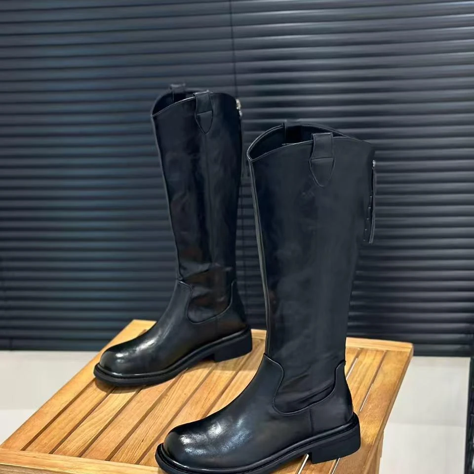 w69-225新款高筒骑士靴女秋冬显瘦长筒靴弹力后拉链单靴薄绒