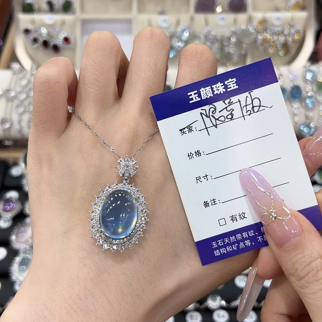 我***!海蓝宝石颈饰银S925镶嵌